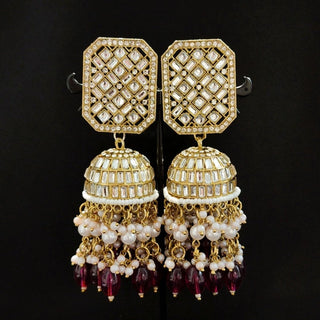 Rebecca Plum Wine Kundan Long Jhumki Earrings - ECLAT INDIAN JEWELSEarringsRed