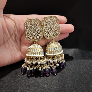 Rebecca Purple Kundan Long Jhumki Earrings - ECLAT INDIAN JEWELSEarringsPurple