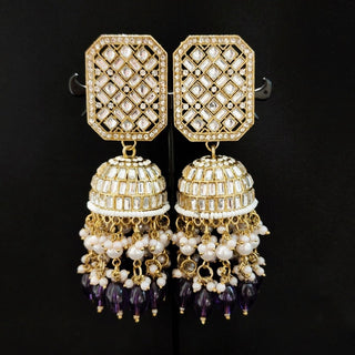 Rebecca Purple Kundan Long Jhumki Earrings - ECLAT INDIAN JEWELSEarringsPurple