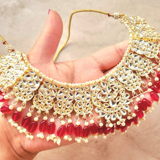 Rebecca Red Kundan Necklace Set with Tikka - ECLAT INDIAN JEWELSNecklace SetsRed