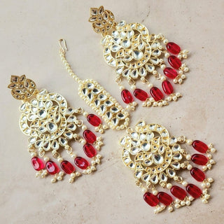 Rebecca Red Kundan Necklace Set with Tikka - ECLAT INDIAN JEWELSNecklace SetsRed