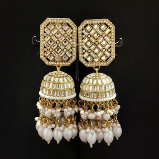 Rebecca White Kundan Long Jhumki Earrings - ECLAT INDIAN JEWELSEarringsWhite