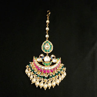 Regina Multicolour Pachi Kundan 20k Gold plated Maang Tikka - ECLAT INDIAN JEWELSMaang TikkaMulticolour