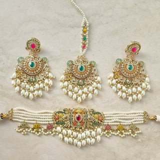 Regina Multicolour Polki Choker Necklace Set with Tikka - ECLAT INDIAN JEWELSNecklace SetsMulticolour