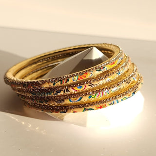 Renee Beige Multicolour Pattern Bangles (Set of 4) (2.4, 2.6, 2.8) - ECLAT INDIAN JEWELSBangle, Kadas & Bracelets2.6