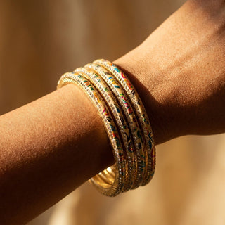 Renee Beige Multicolour Pattern Bangles (Set of 4) (2.4, 2.6, 2.8) - ECLAT INDIAN JEWELSBangle, Kadas & Bracelets2.6