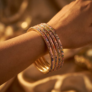 Renee Light Pink Multicolour Pattern Bangles (Set of 4) (2.4,2.6, 2.8) - ECLAT INDIAN JEWELSBangle, Kadas & Bracelets2.6