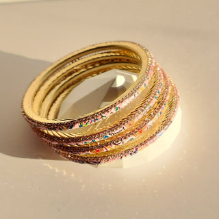 Renee Light Pink Multicolour Pattern Bangles (Set of 4) (2.4,2.6, 2.8) - ECLAT INDIAN JEWELSBangle, Kadas & Bracelets2.6