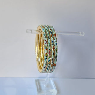 Renee Mint Green Multicolour Pattern Bangles (Set of 4) (2.4, 2.6, 2.8) - ECLAT INDIAN JEWELSBangle, Kadas & Bracelets2.6