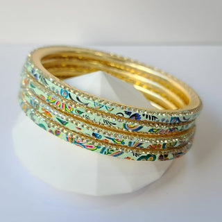Renee Mint Green Multicolour Pattern Bangles (Set of 4) (2.4, 2.6, 2.8) - ECLAT INDIAN JEWELSBangle, Kadas & Bracelets2.6
