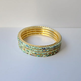 Renee Mint Green Multicolour Pattern Bangles (Set of 4) (2.4, 2.6, 2.8) - ECLAT INDIAN JEWELSBangle, Kadas & Bracelets2.6