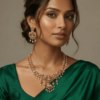 Renee Multicolour Temple Necklace Set - ECLAT INDIAN JEWELSNecklace SetsGold