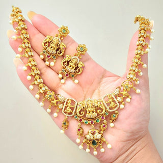 Renee Multicolour Temple Necklace Set - ECLAT INDIAN JEWELSNecklace SetsGold