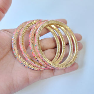 Renee Pink Pattern Bangles (Set of 4) (2.4,2.6, 2.8) - ECLAT INDIAN JEWELSBangle, Kadas & Bracelets2.6