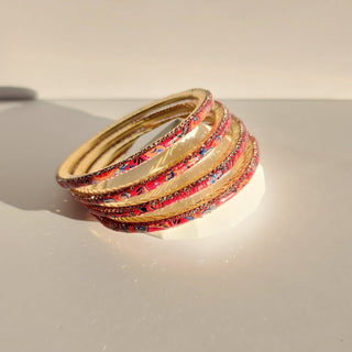 Renee Ruby Red Multicolour Pattern Bangles (Set of 4) (2.4, 2.6, 2.8) - ECLAT INDIAN JEWELSBangle, Kadas & Bracelets2.6