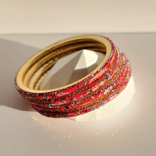 Renee Ruby Red Multicolour Pattern Bangles (Set of 4) (2.4, 2.6, 2.8) - ECLAT INDIAN JEWELSBangle, Kadas & Bracelets2.6