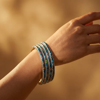 Renee Teal Multicolour Pattern Bangles (Set of 4) (2.4,2.6, 2.8) - ECLAT INDIAN JEWELSBangle, Kadas & Bracelets2.6