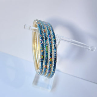 Renee Teal Multicolour Pattern Bangles (Set of 4) (2.4,2.6, 2.8) - ECLAT INDIAN JEWELSBangle, Kadas & Bracelets2.6