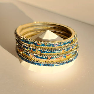 Renee Teal Multicolour Pattern Bangles (Set of 4) (2.4,2.6, 2.8) - ECLAT INDIAN JEWELSBangle, Kadas & Bracelets2.6
