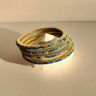 Renee Teal Multicolour Pattern Bangles (Set of 4) (2.4,2.6, 2.8) - ECLAT INDIAN JEWELSBangle, Kadas & Bracelets2.6