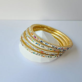 Renee White Multicolour Pattern Bangles (Set of 4) (2.4, 2.6, 2.8) - ECLAT INDIAN JEWELSBangle, Kadas & Bracelets2.6