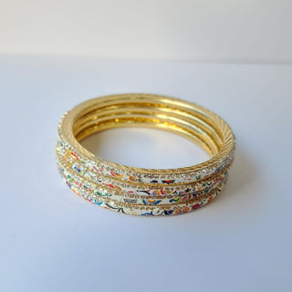 Renee White Multicolour Pattern Bangles (Set of 4) (2.4, 2.6, 2.8) - ECLAT INDIAN JEWELSBangle, Kadas & Bracelets2.6