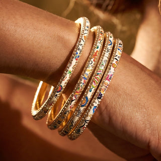 Renee White Multicolour Pattern Bangles (Set of 4) (2.4, 2.6, 2.8) - ECLAT INDIAN JEWELSBangle, Kadas & Bracelets2.6