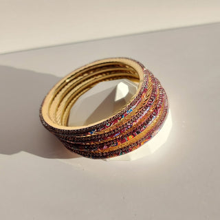 Renee Wine Multicolour Pattern Bangles (Set of 4) (2.4,2.6, 2.8) - ECLAT INDIAN JEWELSBangle, Kadas & Bracelets2.6