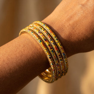 Renee Yellow Pattern Bangles (Set of 4) (2.4,2.6, 2.8) - ECLAT INDIAN JEWELSBangle, Kadas & Bracelets2.6