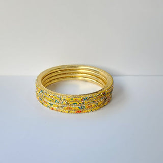 Renee Yellow Pattern Bangles (Set of 4) (2.4,2.6, 2.8) - ECLAT INDIAN JEWELSBangle, Kadas & Bracelets2.6