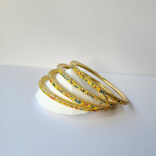 Renee Yellow Pattern Bangles (Set of 4) (2.4,2.6, 2.8) - ECLAT INDIAN JEWELSBangle, Kadas & Bracelets2.6