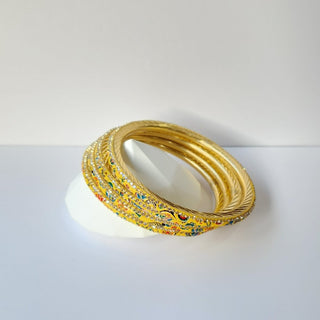 Renee Yellow Pattern Bangles (Set of 4) (2.4,2.6, 2.8) - ECLAT INDIAN JEWELSBangle, Kadas & Bracelets2.6