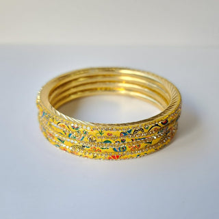 Renee Yellow Pattern Bangles (Set of 4) (2.4,2.6, 2.8) - ECLAT INDIAN JEWELSBangle, Kadas & Bracelets2.6