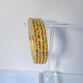 Renee Yellow Pattern Bangles (Set of 4) (2.4,2.6, 2.8) - ECLAT INDIAN JEWELSBangle, Kadas & Bracelets2.6