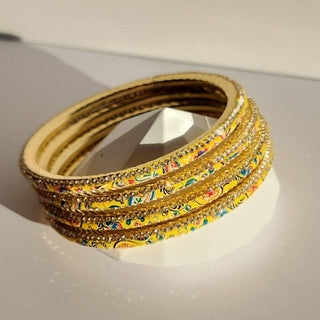 Renee Yellow Pattern Bangles (Set of 4) (2.4,2.6, 2.8) - ECLAT INDIAN JEWELSBangle, Kadas & Bracelets2.6