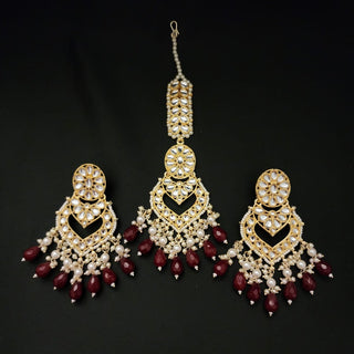 Rhea Dark Red Kundan Choker Necklace Set with Tikka - ECLAT INDIAN JEWELSNecklace SetsRed