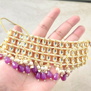 Rhea Purple Kundan Choker Necklace Set with Tikka - ECLAT INDIAN JEWELSNecklace SetsPurple