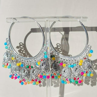 Rheya Multicolour German Silver Bali Jhumki Earrings - ECLAT INDIAN JEWELSEarringsMulticolor