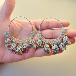 Rheya Multicolour German Silver Bali Jhumki Earrings - ECLAT INDIAN JEWELSEarringsMulticolor