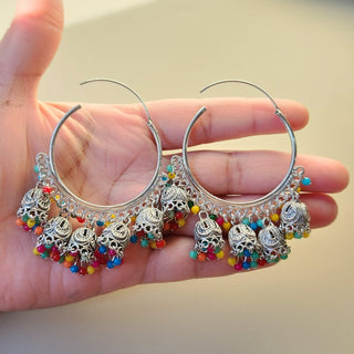 Rheya Multicolour German Silver Bali Jhumki Earrings - ECLAT INDIAN JEWELSEarringsMulticolor