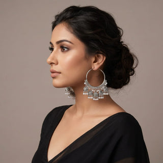 Rheya White German Silver Bali Jhumki Earrings - ECLAT INDIAN JEWELSEarringsWhite