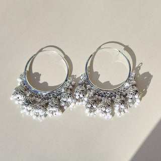 Rheya White German Silver Bali Jhumki Earrings - ECLAT INDIAN JEWELSEarringsWhite