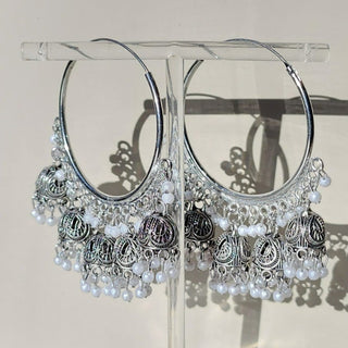 Rheya White German Silver Bali Jhumki Earrings - ECLAT INDIAN JEWELSEarringsWhite