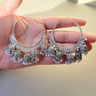 Rheya White German Silver Bali Jhumki Earrings - ECLAT INDIAN JEWELSEarringsWhite