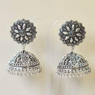 Rhonda German Silver Jhumka Earrings - ECLAT INDIAN JEWELSEarringsSilver