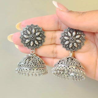 Rhonda German Silver Jhumka Earrings - ECLAT INDIAN JEWELSEarringsSilver