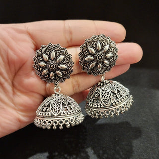 Rhonda German Silver Jhumki Earrings - ECLAT INDIAN JEWELSEarringsSilver