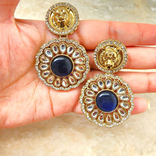 Ria Sabyasachi Inspired Blue Kundan Earrings - ECLAT INDIAN JEWELSEarringsBlue