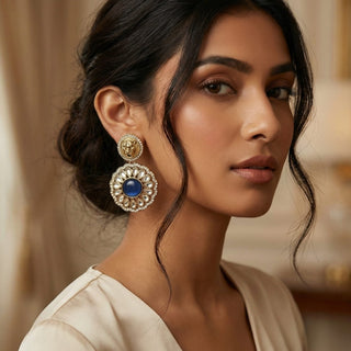 Ria Sabyasachi Inspired Blue Kundan Earrings - ECLAT INDIAN JEWELSEarringsBlue
