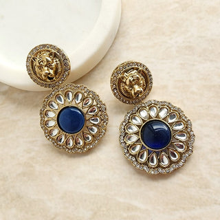 Ria Sabyasachi Inspired Blue Kundan Earrings - ECLAT INDIAN JEWELSEarringsBlue